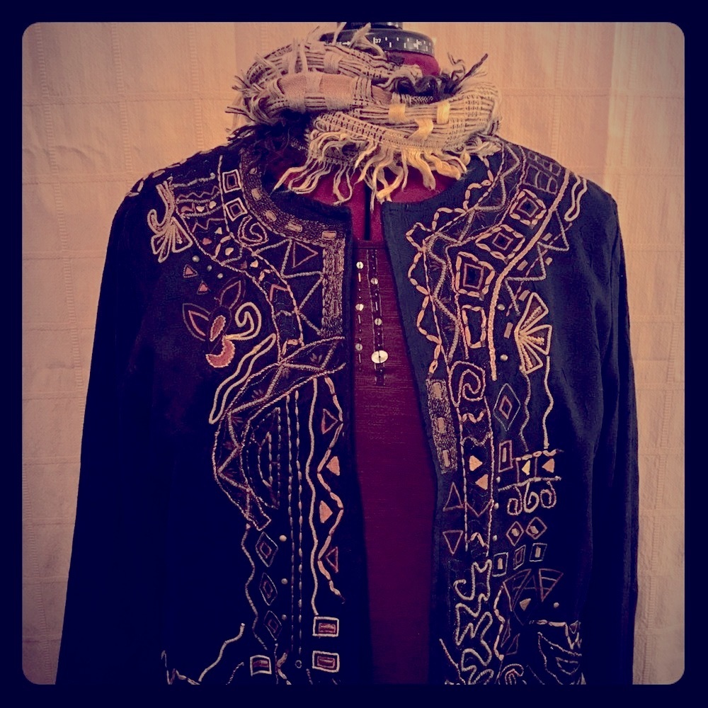 Chico’s, Black with Browns-Ornate Stitching